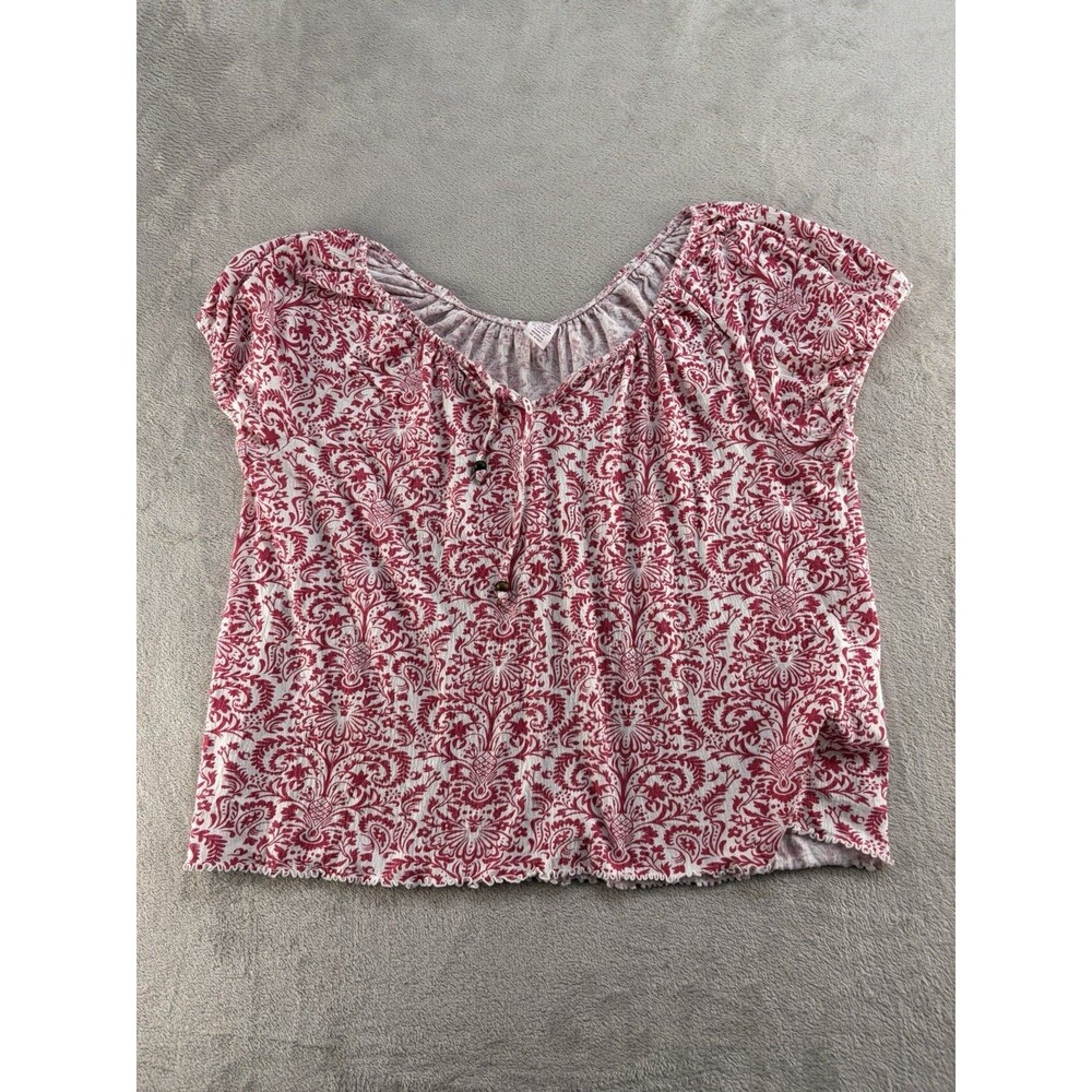 Bobbie Brooks Blouse Womens Large Red Short Sleeve Casual Floral